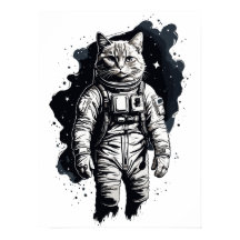Schwarzes Tinten-Astronauten-Katze-Design