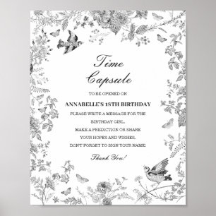 Schwarzes Toile Floral Time Capsule Baby Geburtsta Poster