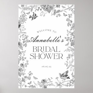 Schwarzes Toile Jouy Blumenschmuck Brautparty Will Poster