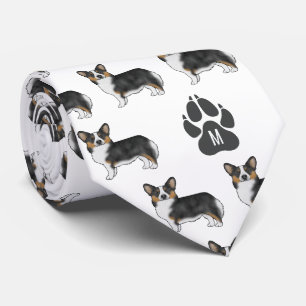 Schwarzes Tri Pembroke Welsh Corgi Muster Monogram Krawatte