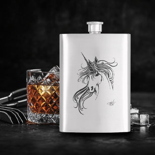Schwarzes Tribal-Einhorn Flachmann