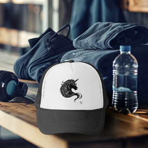 Schwarzes Tribal‑Einhorn Truckerkappe
