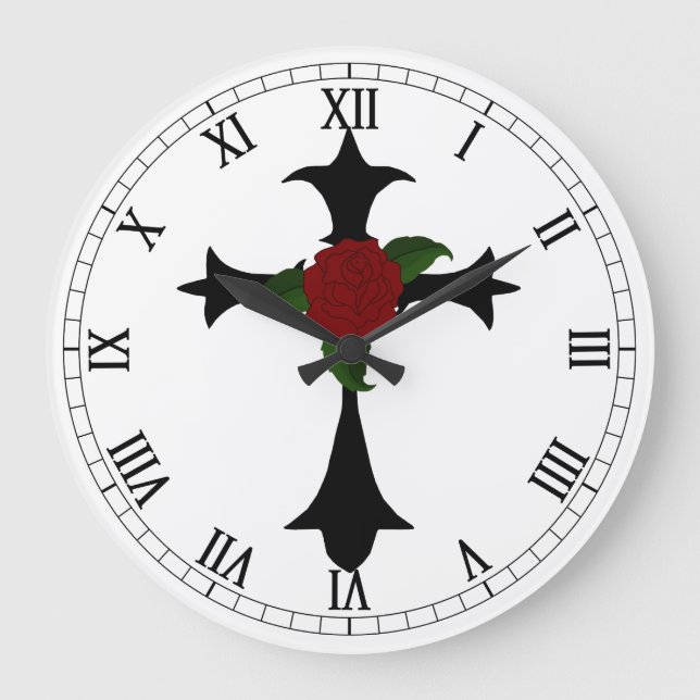 Schwarzes Tribal Kreuz Rundrömische Zahlen Uhr (Vorderseite)