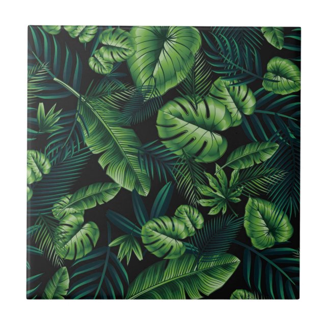 Schwarzes tropisches Muster Fliese (Vorderseite)