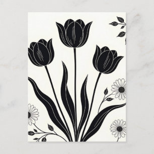 Schwarzes Tulpen-Silhouettenmuster Postkarte