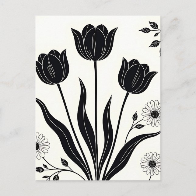 Schwarzes Tulpen-Silhouettenmuster Postkarte (Vorderseite)