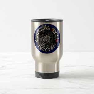Schwarzes u. blaues Logo Reisebecher