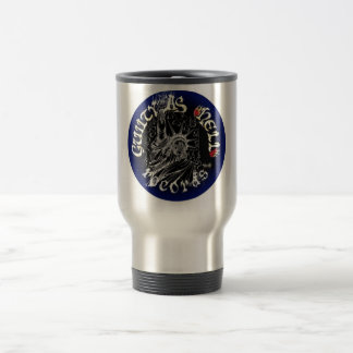Schwarzes u. blaues Logo Reisebecher