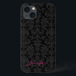Schwarzes u. dunkelgraue Vintage Blumendamaste Case-Mate iPhone Hülle<br><div class="desc">Vintages elegantes Blumenmuster in den dunkelgrauen und schwarzen monotones. Kundengerechte Monogrammversion.</div>