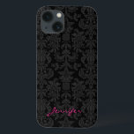 Schwarzes u. dunkelgraue Vintage Blumendamaste Case-Mate iPhone Hülle<br><div class="desc">Vintages elegantes Blumenmuster in den dunkelgrauen und schwarzen monotones. Kundengerechte Monogrammversion.</div>