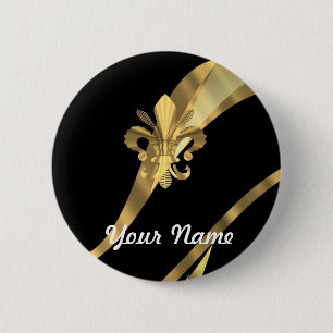 Schwarzes u. gold Fleur de Lys Button