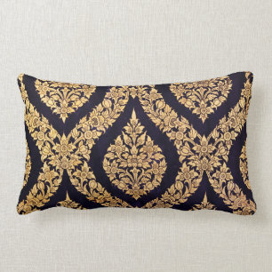 Schwarzes u. Golddamast-traditioneller Lendenkissen