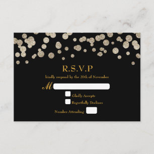 Schwarzes u. GoldGlitzer-Punkt-moderne Hochzeit RSVP Karte