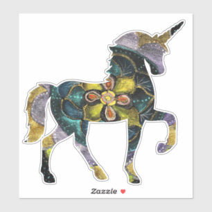 Schwarzes u. GoldMandala-Einhorn-Kunst Aufkleber