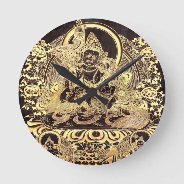 Schwarzes u. Goldtibetanische buddhistische Kunst Runde Wanduhr (Vorderseite)