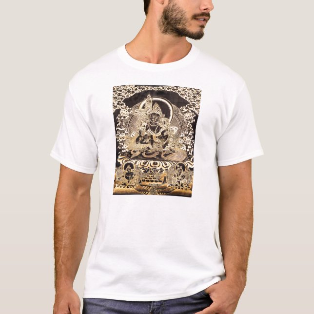 Schwarzes u. Goldtibetanische buddhistische Kunst T-Shirt (Vorderseite)