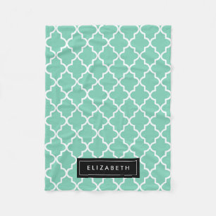 Schwarzes u. Seafoam Quatrefoil   Fleece-Decke Fleecedecke