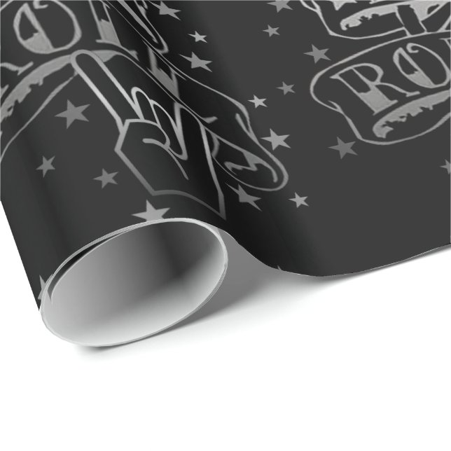Schwarzes u. Silber-Rock-u. Rollenlogo-Packpapier Geschenkpapier (Rolleneckpunkt)