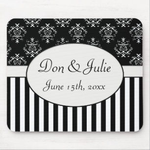 Schwarzes u. weißes gestreiftes Barock Mousepad