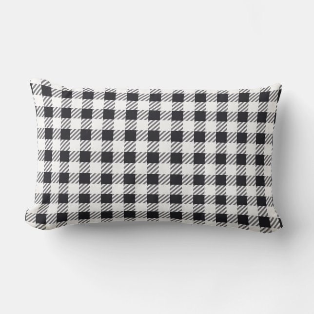 Schwarzes u. weißes Gingham-Muster Lendenkissen (Vorderseite)