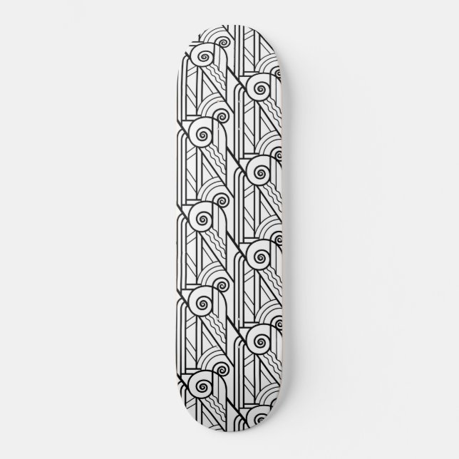 Schwarzes u. weißes Kunst-Deko-Muster Skateboard (Vorderseite)