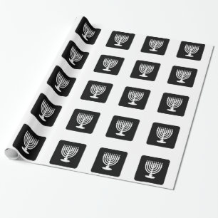 Schwarzes u. weißes Menorah Chanukka Packpapier