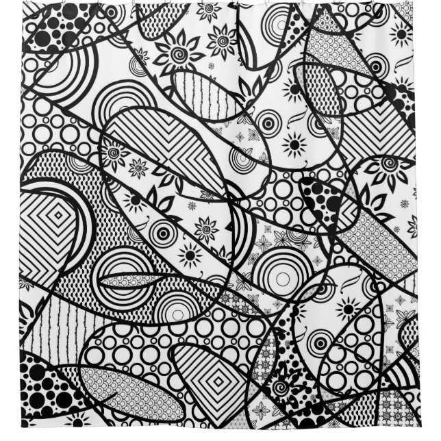 Schwarzes u. weißes Muster-Patchwork 01 Duschvorhang (Vorderseite)