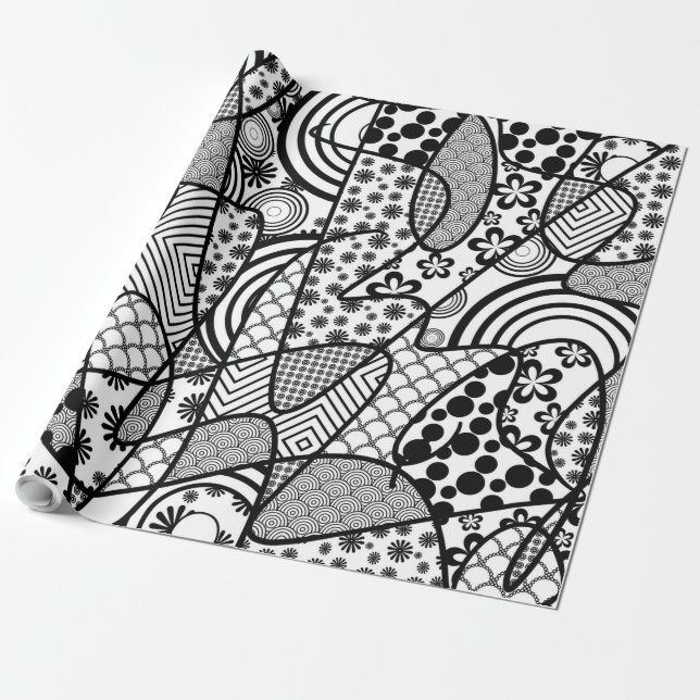 Schwarzes u. weißes Muster-Patchwork 02 Geschenkpapier (Ungerollt)