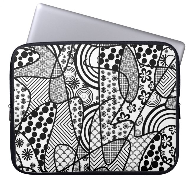 Schwarzes u. weißes Muster-Patchwork 02 Laptopschutzhülle (Vorderseite)