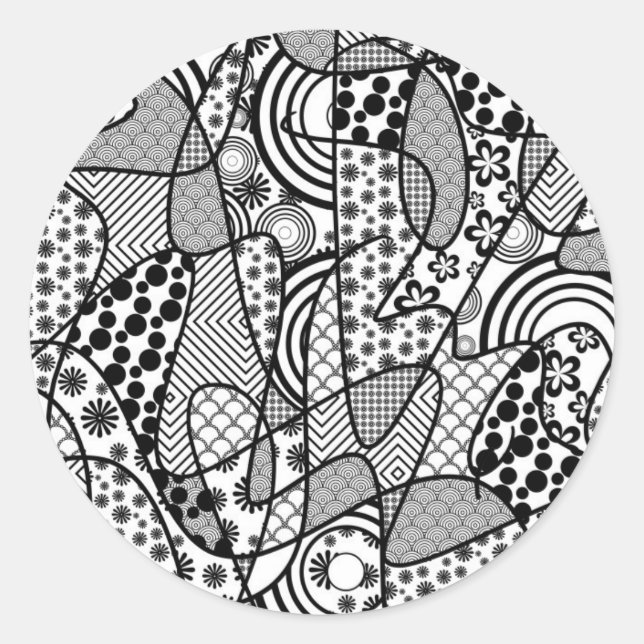 Schwarzes u. weißes Muster-Patchwork 02 Runder Aufkleber (Vorderseite)