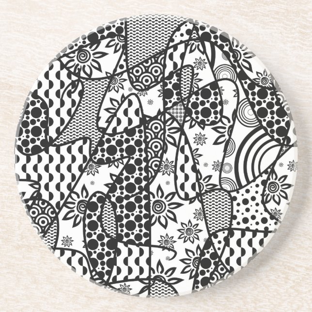 Schwarzes u. weißes Muster-Patchwork 03 Getränkeuntersetzer (Vorne)
