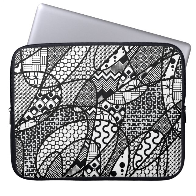 Schwarzes u. weißes Muster-Patchwork 05 Laptopschutzhülle (Vorderseite)