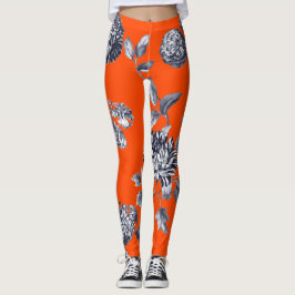 Schwarzes u. weißes orange botanisches BlumenToile Leggings