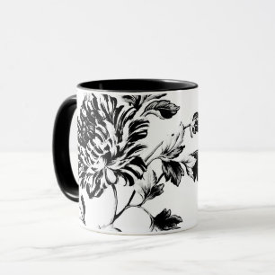 Schwarzes u. weißes Vintages botanisches Tasse