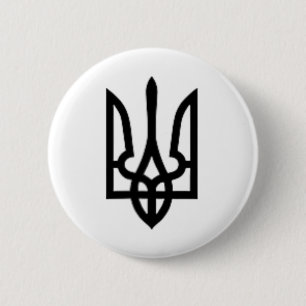 Schwarzes ukrainisches Tryzub-Symbol auf dem Herze Button