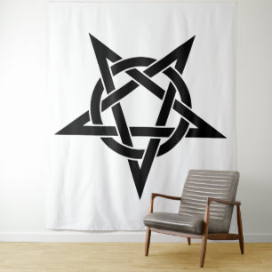 Schwarzes umgekehrtes Pentagramm Wandteppich