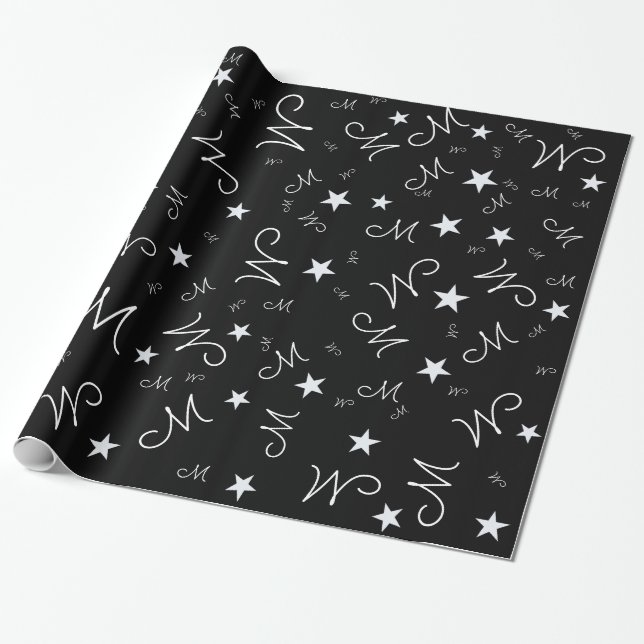 schwarzes Umhüllungspapier mit Sonderzeichen und S Geschenkpapier (Ungerollt)