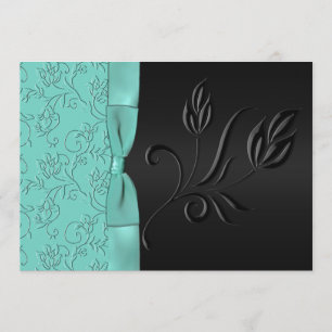 Schwarzes und Aqua laden Blumen-IMITAT Einladung