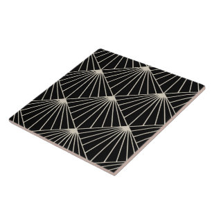 Schwarzes und beiges Art Deco Fächer Muster Diaman Fliese