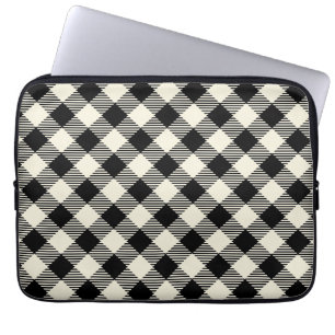 Schwarzes und beiges diagonales Gingham-Karo-Muste Laptopschutzhülle