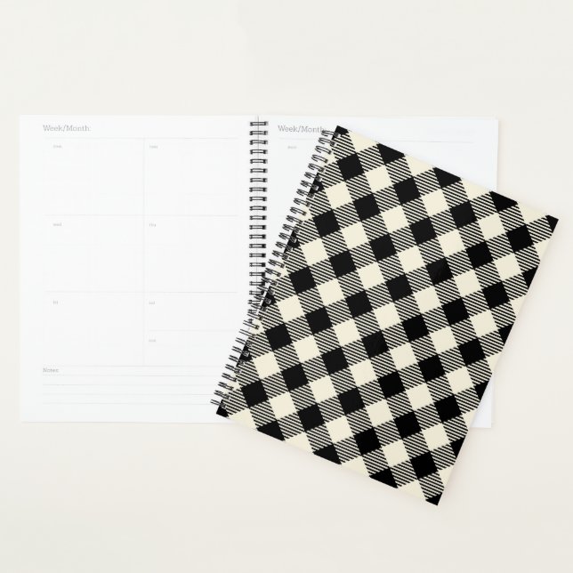 Schwarzes und beiges diagonales Gingham-Karo-Muste Planer (Anzeige)