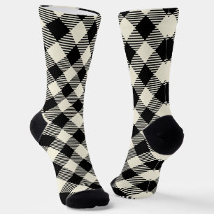 Schwarzes und beiges diagonales Gingham-Karo-Muste Socken