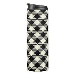 Schwarzes und beiges diagonales Gingham-Karo-Muste Thermosbecher