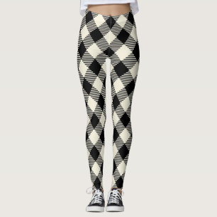 Schwarzes und beiges diagonales Gingham-Karomuster Leggings