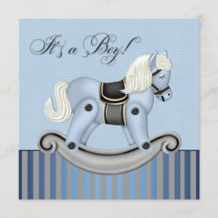 Schwarzes und Blaues Schaukelpferd Baby Shower Einladung