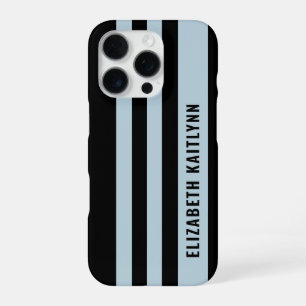 Schwarzes und blaues Streifenmuster Personalisiert iPhone 16 Pro Hülle