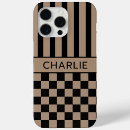 Schwarzes und braunes kariertes gestreiftes person Case-Mate iPhone hülle