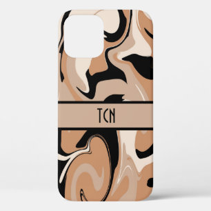 Schwarzes und braunes Marmordesign mit Monogramm Case-Mate iPhone Hülle