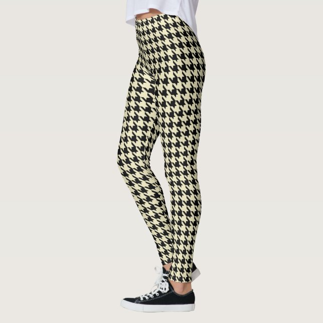 Schwarzes und Cream Pied De Poule Houndstooth Leggings (Links)