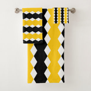Schwarzes und gelbes geometrisches funky modernes  badhandtuch set